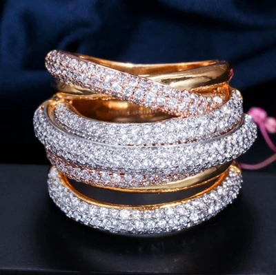 gold plated Роскошный разноцветный кубический цирконий большое кольцо для женщин золотого цвета CZ обручальное свадебное большое женский перстень аксессуары - Цвет основного камня: gold plated