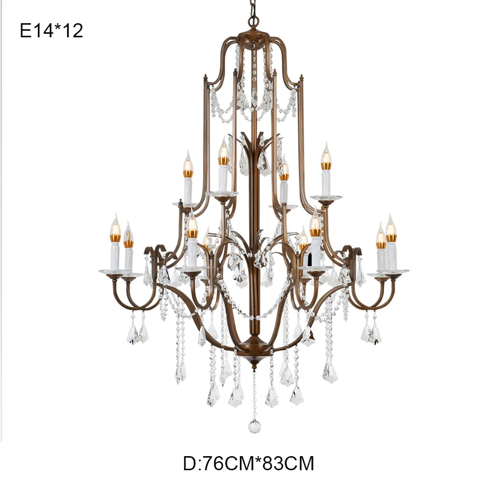E14x12 Роскошные винтажные E14 K9 хрустальные древние золотые Светодиодные хрустальные люстры светильники для чердака лестницы гостиной спальни дома - Цвет абажура: E14x12