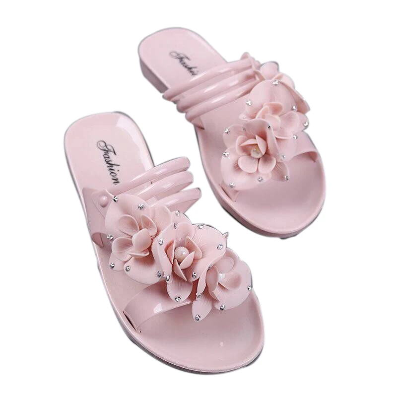 sandalsY73 pink Новинка; повседневные женские босоножки; прозрачная обувь с металлическими цветами; Вьетнамки с открытым носком; сандалии; быстросохнущие пляжные Красивые милые шлепанцы - Цвет: sandalsY73 pink