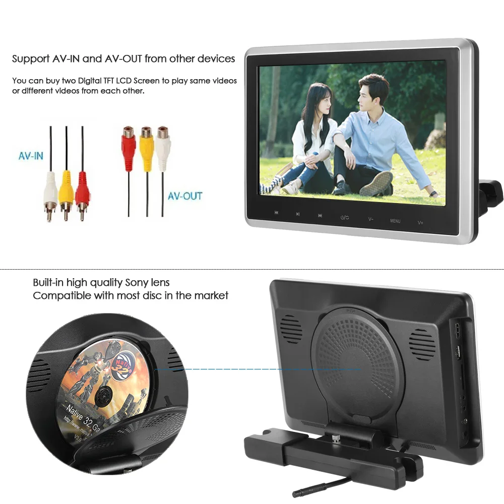 10 1 дюймовый TFT цифровой ЖК экран Автомобильный подголовник DVD плеер Сенсорная