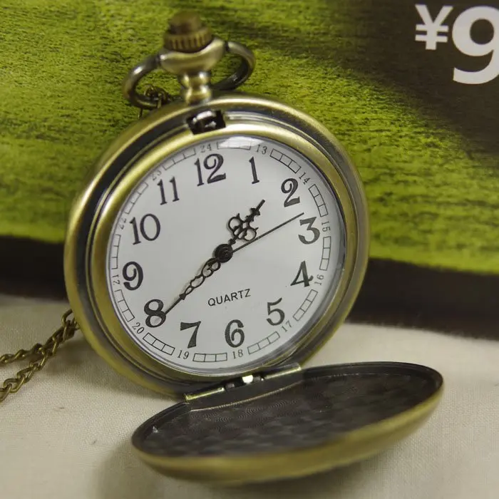 Модный Цветок Эмаль Зеленый нефрит кристалл ретро кварцевые карманные часы