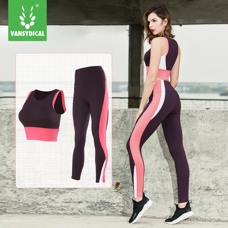 Vansydical Women's Sports Suits Fitness 2pcs Running Yoga Set Sexy Bra Breathable Pants Compression Leggings For women | Спорт и