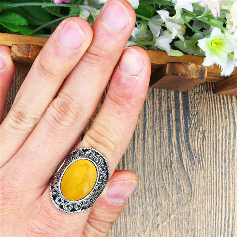 Oval Simulated Beeswax Rings For Women Flower Plant Antique Silver Plated Fashion Jewelry TR682 | Украшения и аксессуары