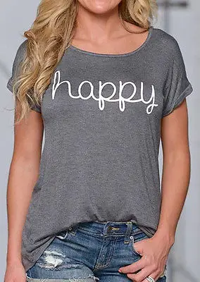 2016 лето женщины повседневная футболка письмо печати с коротким рукавом хлопок