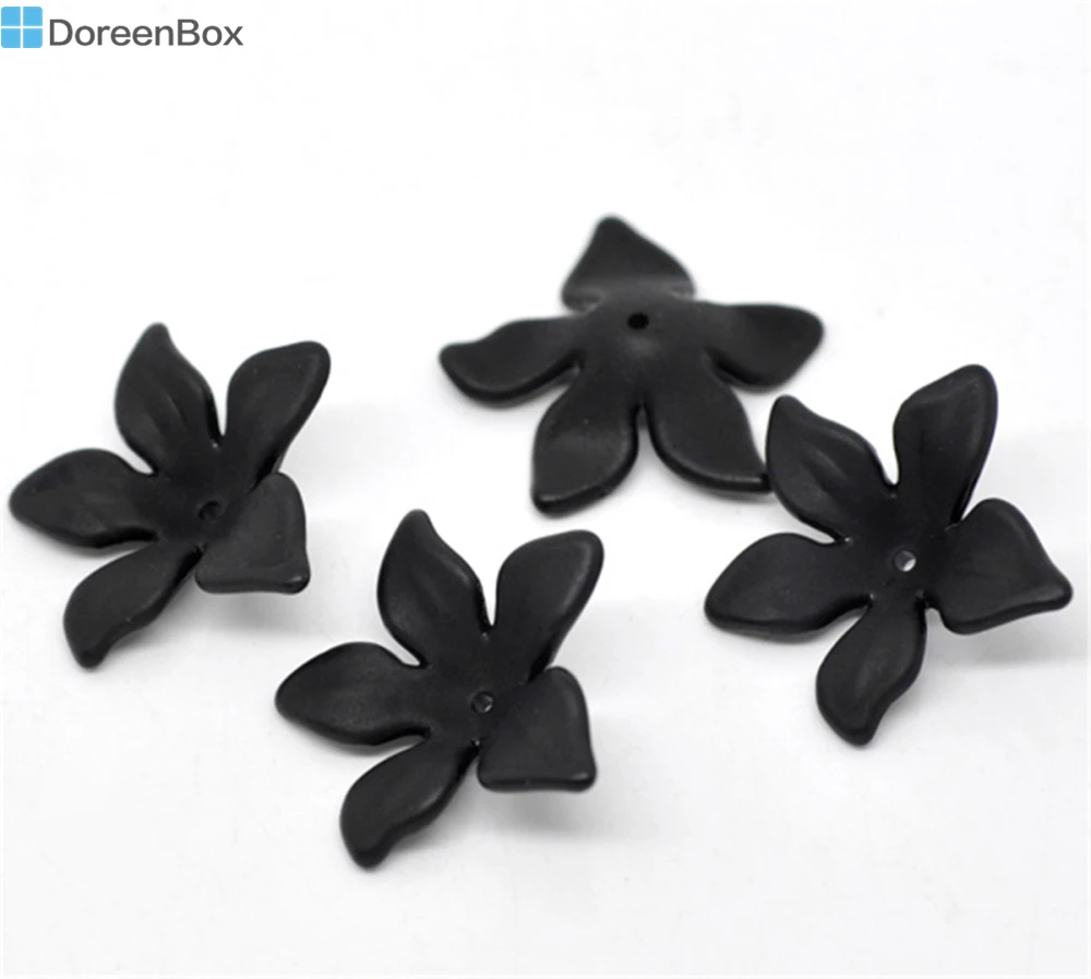 80 шт Doreen Box Черный Цветок Матовые акриловые бусины для DIY ювелирных изделий