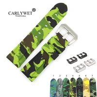 carlywet 22 24mm camo brown light green black waterproof silicone rubber replacement watch band strap loops for panerai luminor
