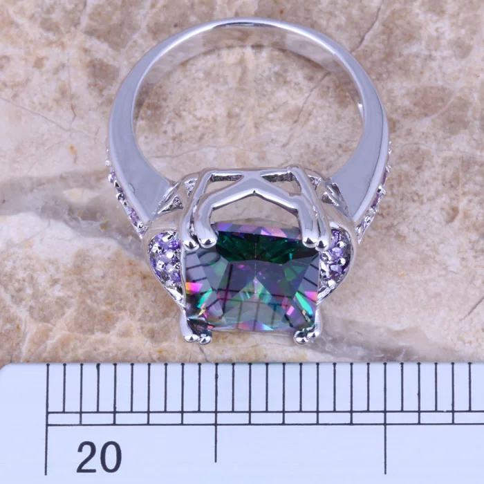 Королевское Радужное женское кольцо с фианитом посеребренное Размер 6/7/8/9 E812 |