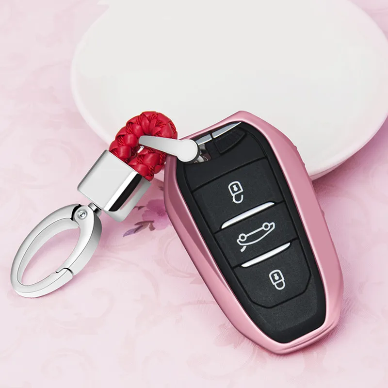 Чехол для ключа из ТПУ чехол автомобиля + брелок Peugeot 408 2008 3008 4008 301 508 S 308 Citroen C5 C6 C4L