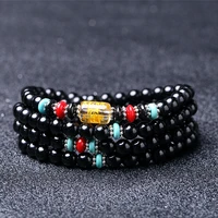 new natural 6mm black obsidian beaded stone tibetan buddhist 108 prayer beads necklace gourd mala prayer bracelet for meditation