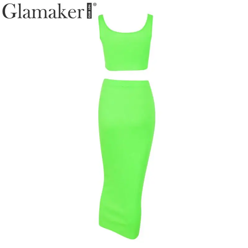 Glamaker, костюм из двух частей, облегающее платье, женский укороченный топ, весна-лето, высокая талия, платье миди, женское элегантное платье для вечеринки, Новинка