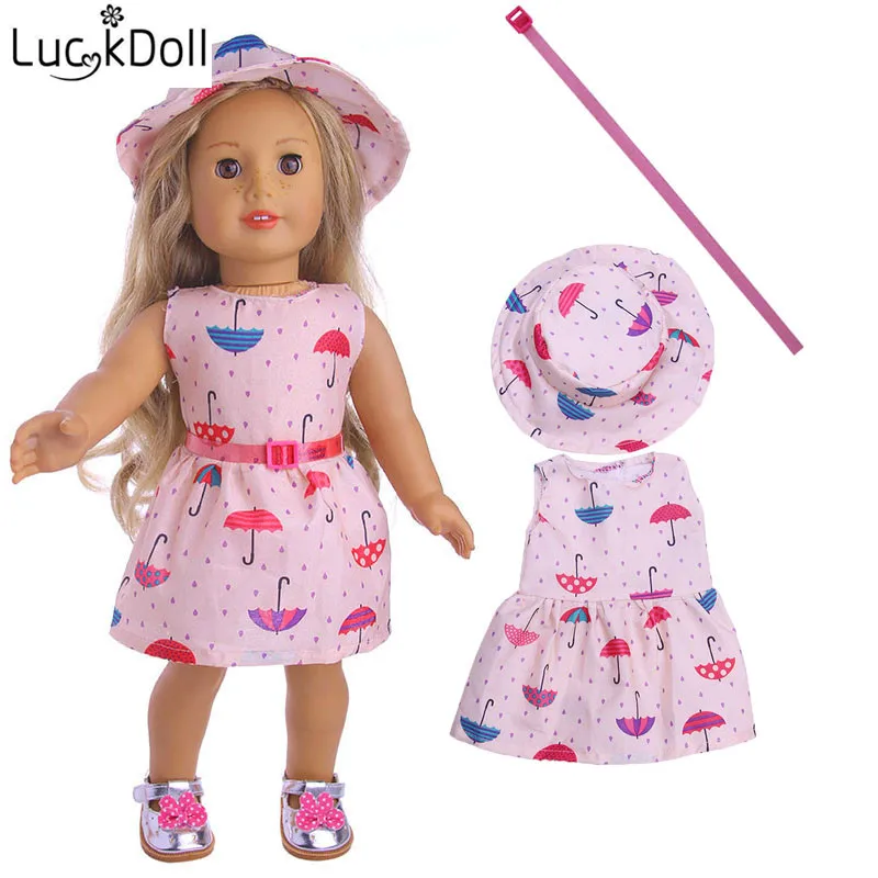LUCKDOLL/платье с цветочным принтом и шляпы подходят для 18 дюймов американский