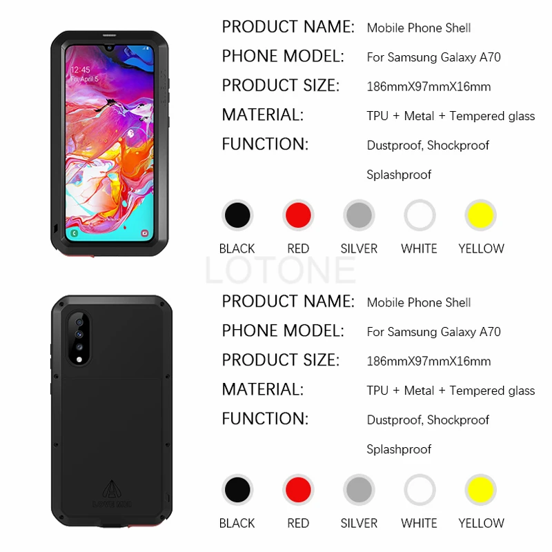 Водонепроницаемый 360 полный корпус защитный чехол для samsung Galaxy A70 чехол противоударный алюминиевый металлический задний чехол для samsung A70 чехол s
