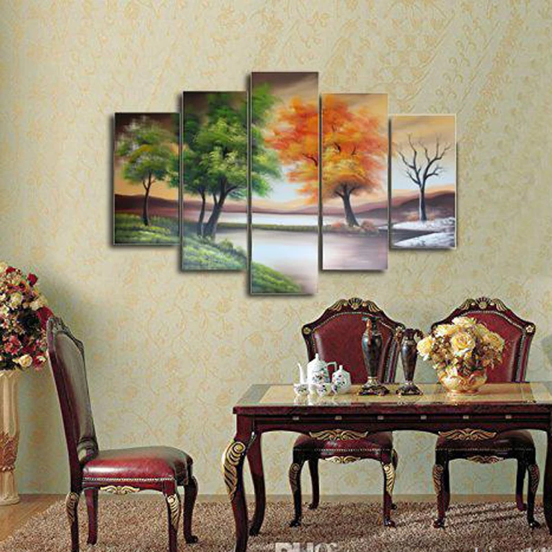Seasons Tree Painting 100% Hand Painted Canvas Oil Life Paint 5 Pieces Art Wall Decor | Дом и сад