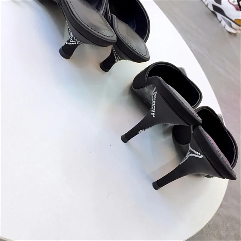 Женские Сатиновые шлепанцы Knsvvli розовые и красные туфли на высоком каблуке с