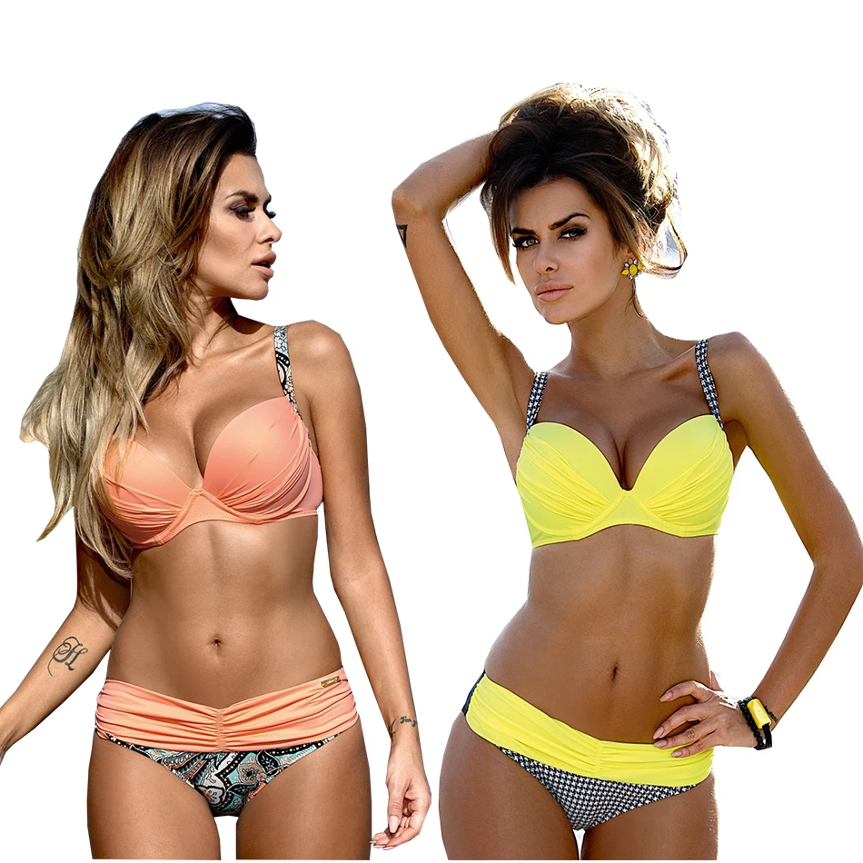 Женский однотонный купальный костюм с чашками пуш ап|wear womens|woman wearing brawomen bikini |