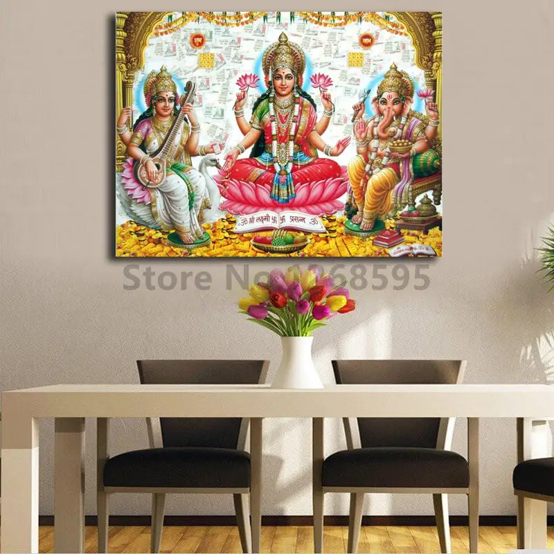 Shri Lakshmi Devi Saraswati Devi Ganesh Картина на холсте Печать гостиной домашний декор Современное украшение на стену, живопись маслом плакат художественное оформление