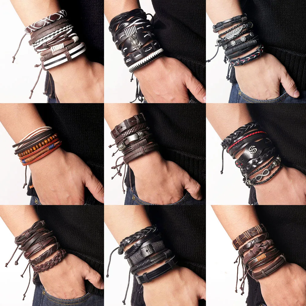 Винтажный Многослойный кожаный браслет VKME женский и мужской ювелирный новый