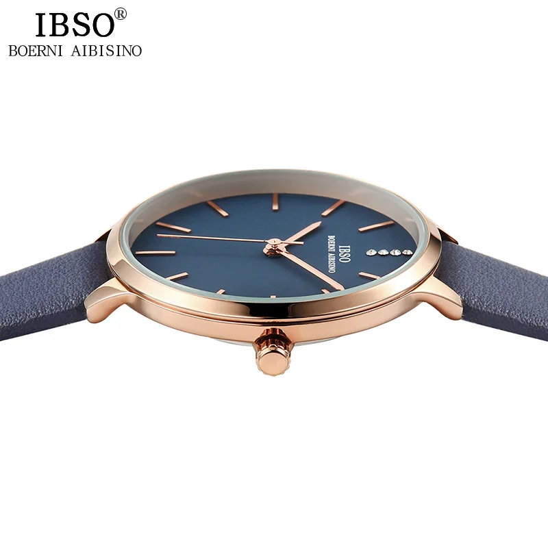 

IBSO Women's Quartz Watches Fashion Rose Gold Rhinestone Clock Watch Hours with Dial Genuine Leather Strap Watch relogio femino