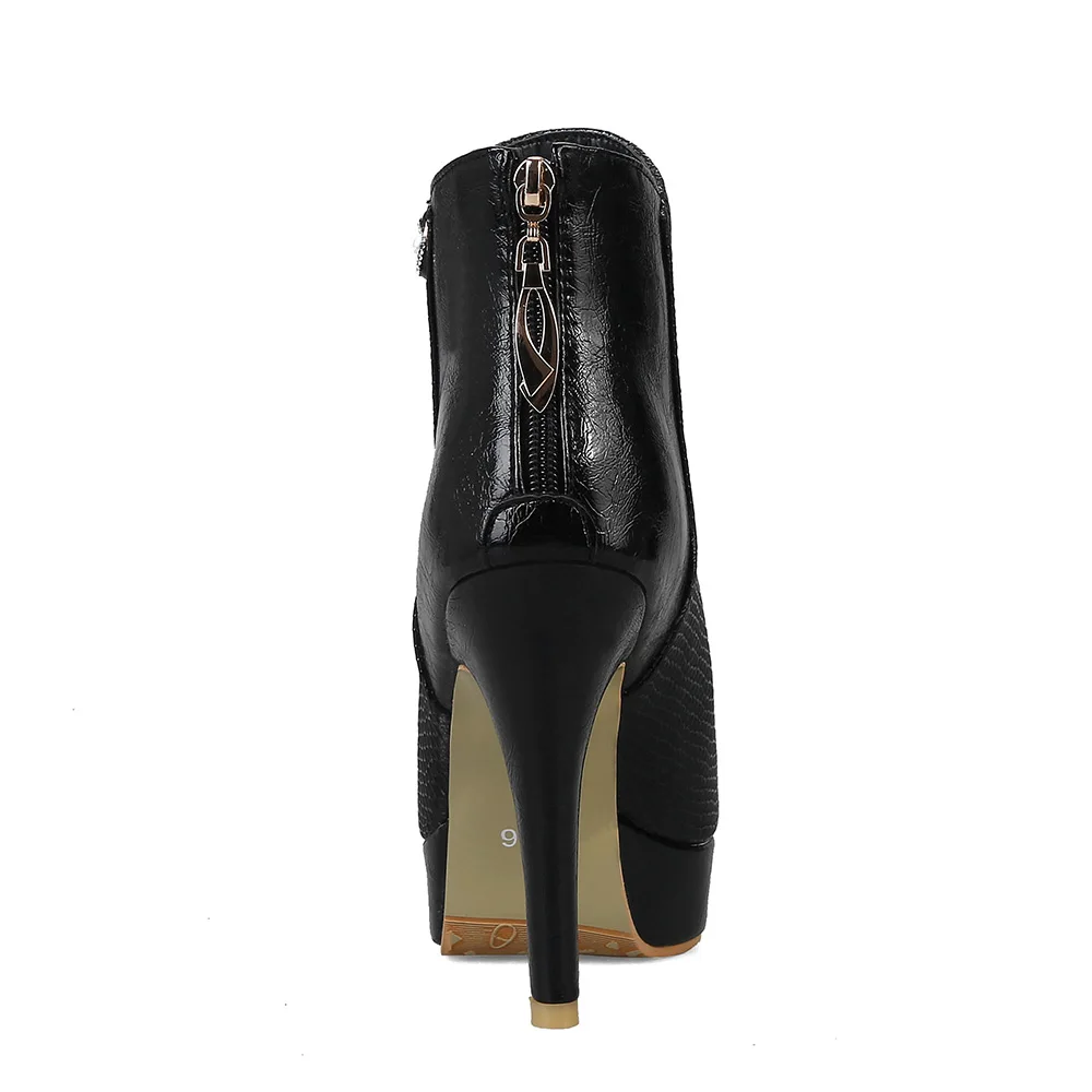 Фирменная Новинка Зимние черные сапоги Для женщин на платформе Ботильоны красного цвета, пикантная, модная женская обувь на шпильке A318 плюс большие и маленькие размеры 10 32 43 46
