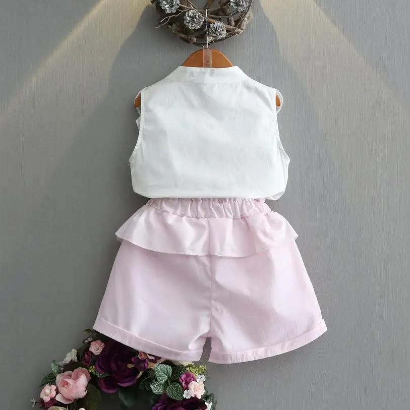 Шифоновая футболка и шорты для девочек с цветочной вышивкой|children clothing|clothing fashionsuit