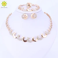 gold color african beads jewelry sets for women party nigerian bridal crystal classic necklace accessories