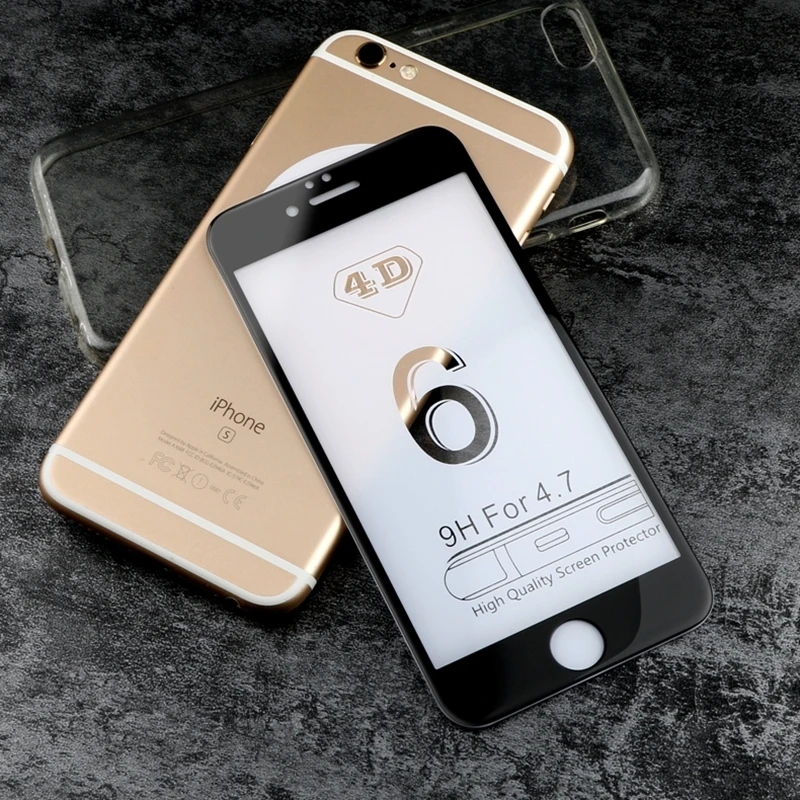 Высококачественное 4D закаленное стекло для iPhone 7 Plus Новая защитная пленка экрана с полным покрытием 3D изогнутого края 6 6S.