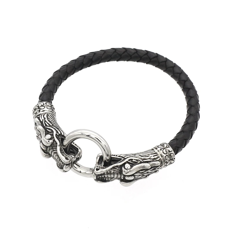 Винтажный Модный черный кожаный браслет JSBAO античный китайский с драконом