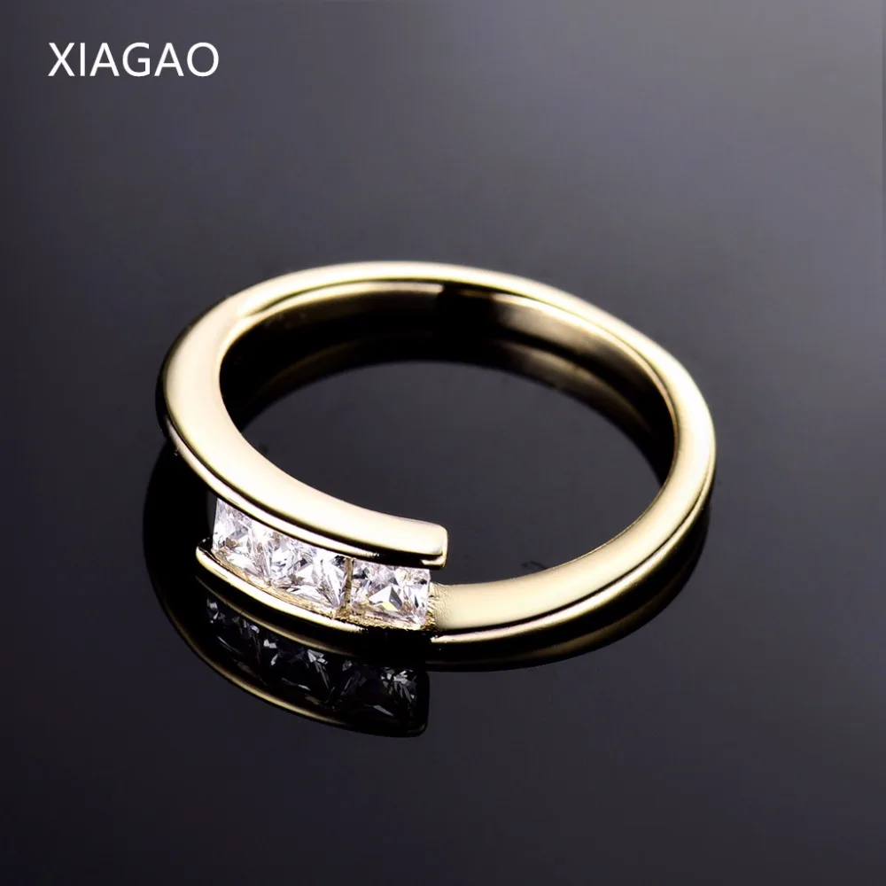 XIAGAO новое дизайнерское простое кольцо золотого цвета с кубическим цирконием