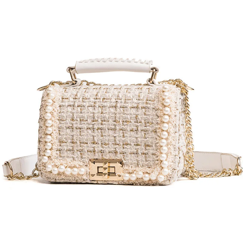 Маленькая шерстяная сумка с ароматом жемчуга новинка 2019 женские сумки высокого