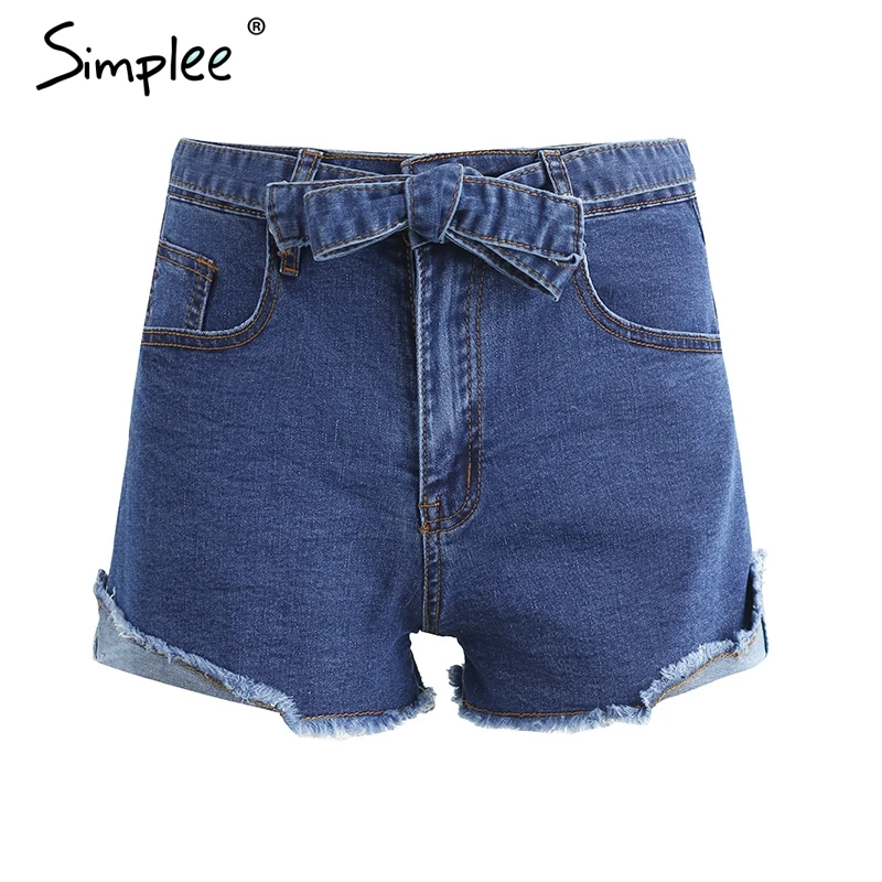 Simplee джинсовые шорты женские пуговицы Эластичный Бант бахрома синие с высокой
