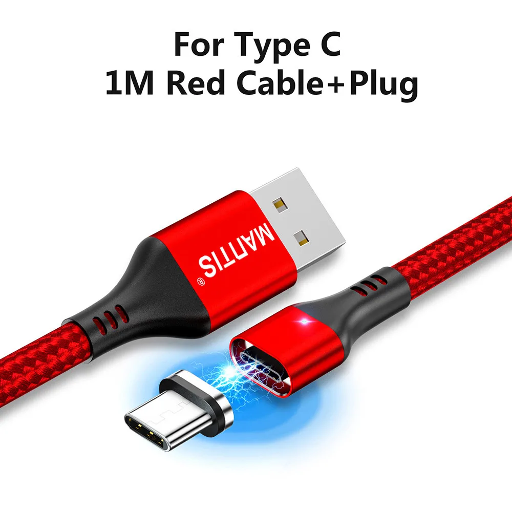 Red for Type C Магнитный кабель MANTIS 3A Micro usb type-C для iPhone, samsung, Xiaomi, 3 в 1, кабель для быстрой зарядки и передачи данных для мобильных телефонов - Цвет: Red for Type C