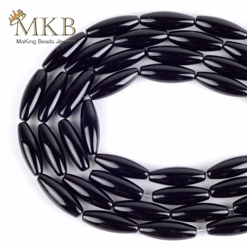 

Wholesale 8*30mm Oval Rice Shape Charm Beads Natural Black Agates Stone Beads For Jewelry Making Diy Bracelet Necklace Jewellery