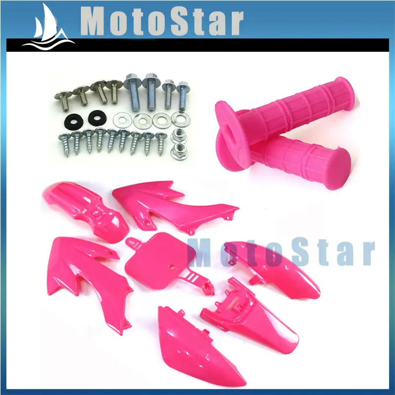 Розовые пластиковые комплекты обтекателей + ручки винты для Honda CRF50 XR50|handle grip|plastic