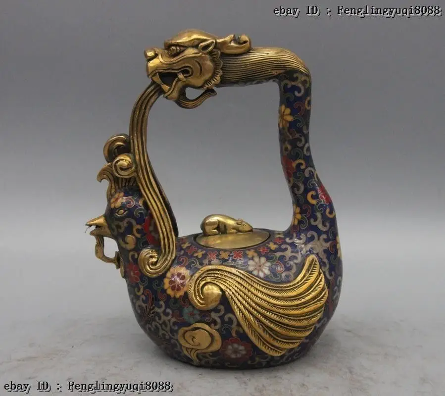 free shipping 10&quot Chinese Bronze Cloisonne Dragon Phoenix Mouse Wine pot Flagon Stoup Teapot 2017 | Дом и сад