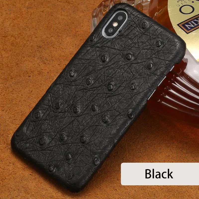 Black Для iPhone X чехол из натуральной страусиной кожи ультра тонкая задняя крышка для iPhone 6 6S 7 8 Plus 5 5S SE чехол s - Цвет: Black