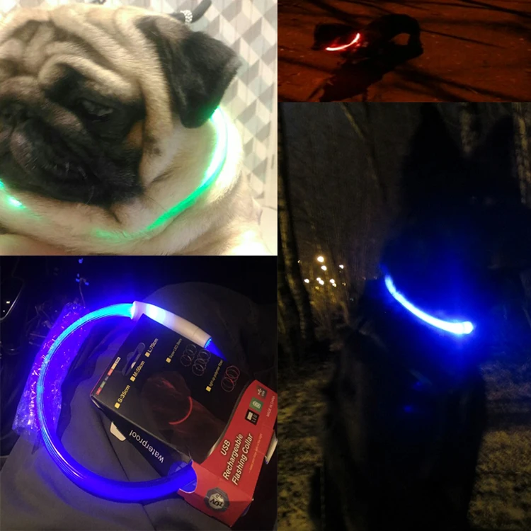 Petshy зарядка через usb Регулируемый Pet Ошейник Перезаряжаемые мигает светодио дный трубки ночь светящиеся безопасности с рисунком собачки и котика шейные воротники
