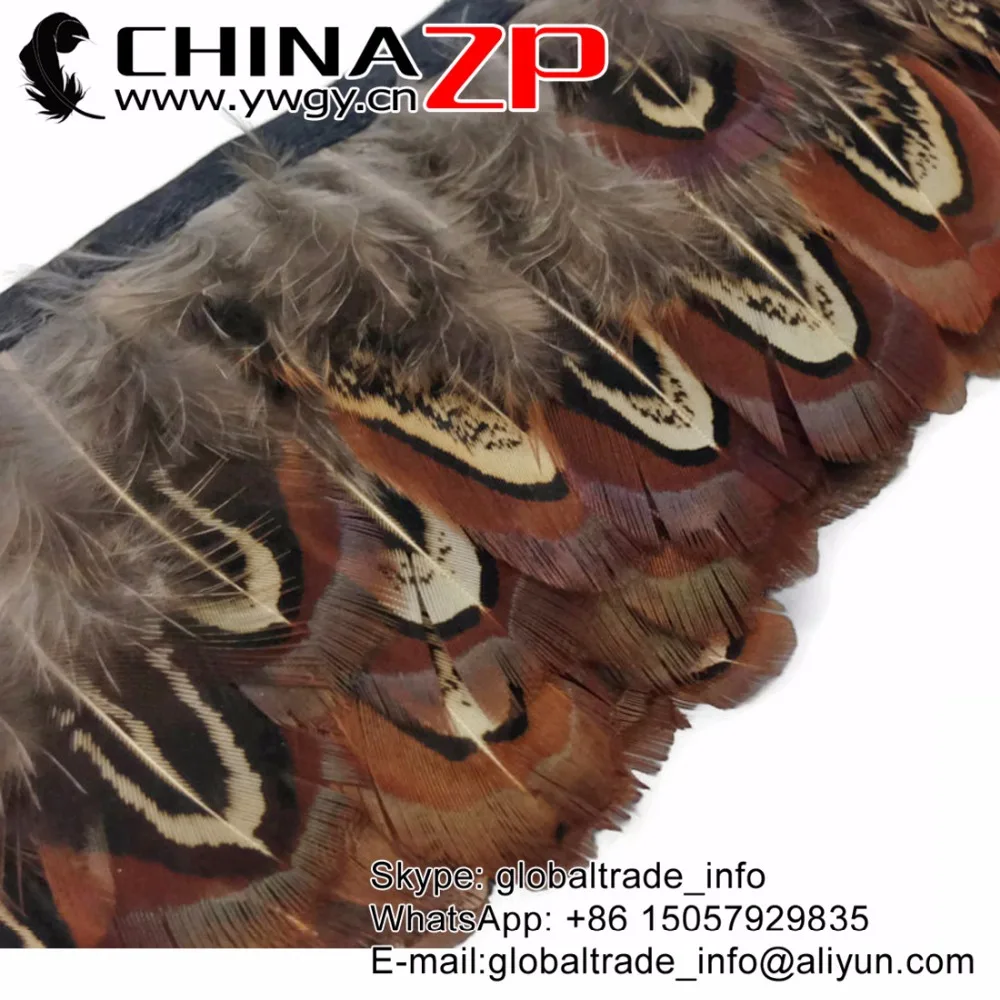

Exporting from Factory www.ywgy.cn Wholesale 10yards/lot Cheap Almond RIngneck Pheasant Plumage Feather Trim