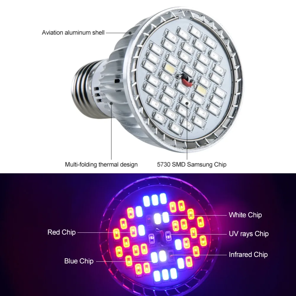 Светодиодная лампа для выращивания AC85-265V SMD5730 E27 фитолампа полный спектр