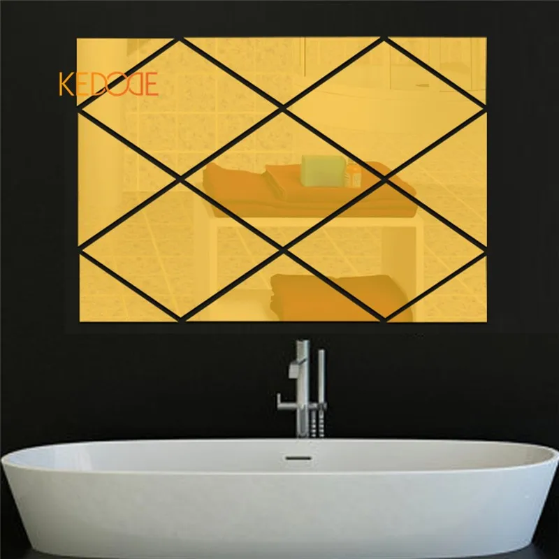 Creative 3D diamond mirror stereo stickers dining room TV backdrop ceiling decorative wall | Дом и сад