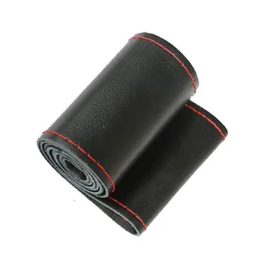 Black with red Новинка 38 см DIY мягкая кожаная Автомобильная оплетка из искусственной кожи чехол на руль черный серый бежевый коричневый цвет аксессуары для интерьера - Название цвета: Black with red
