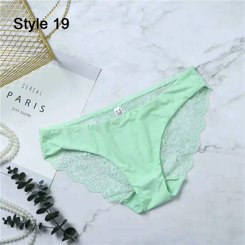 Style19 Green Модные женские сексуальные кружевные трусики, бесшовное нижнее белье, трусы, леопардовые, ледяной шелк, для девочек, бикини, хлопок, промежность, прозрачное белье - Цвет: Style19 Green