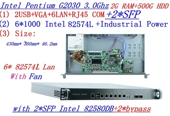 2G RAM 500GHDD Support ROS RouterOS 1U firewall server router with 6*1000M inteL 82574L LAN 2*SFP 2*bypass Intel G2030 3.0Ghz