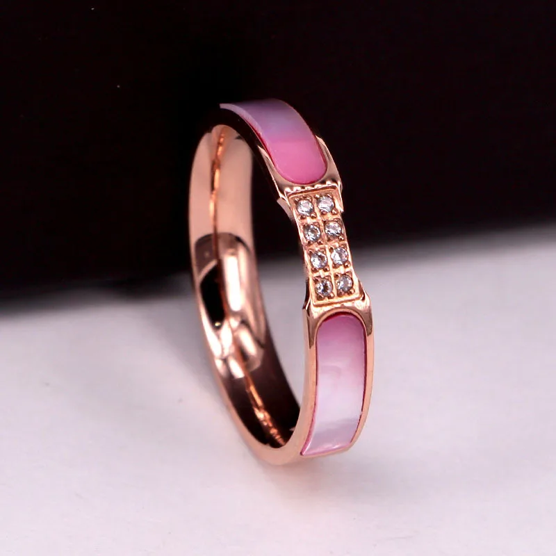 Fashion Stainless Steel Sample Pink Shell Crystal Love Engagement Ring Rose Gold Color Bride Women Wedding Gift | Украшения и