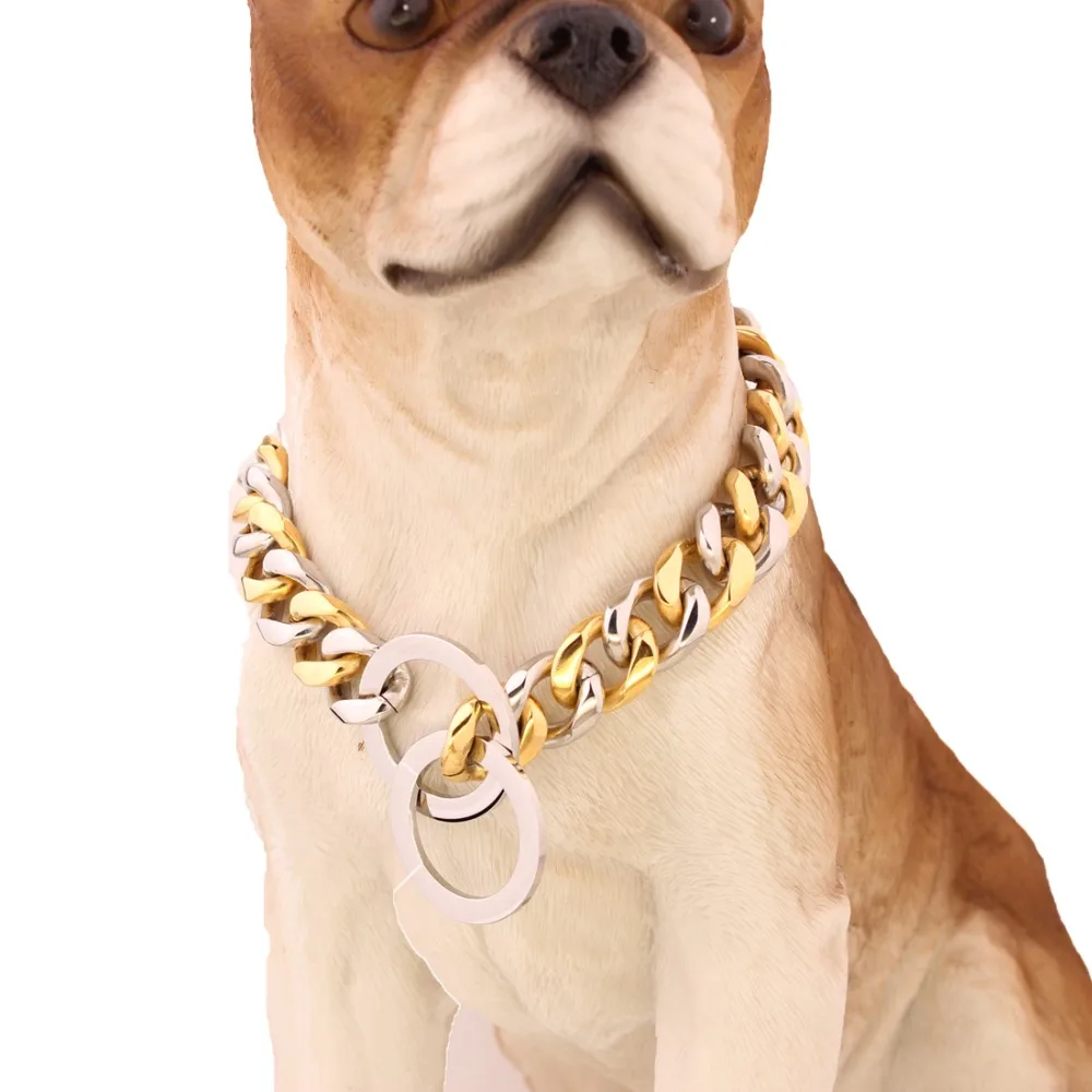 

10"-40" For Choose High Polished Round 15mm Gold Silver Color Stainless Steel Curb Cuban Link Chain Dog's Necklace