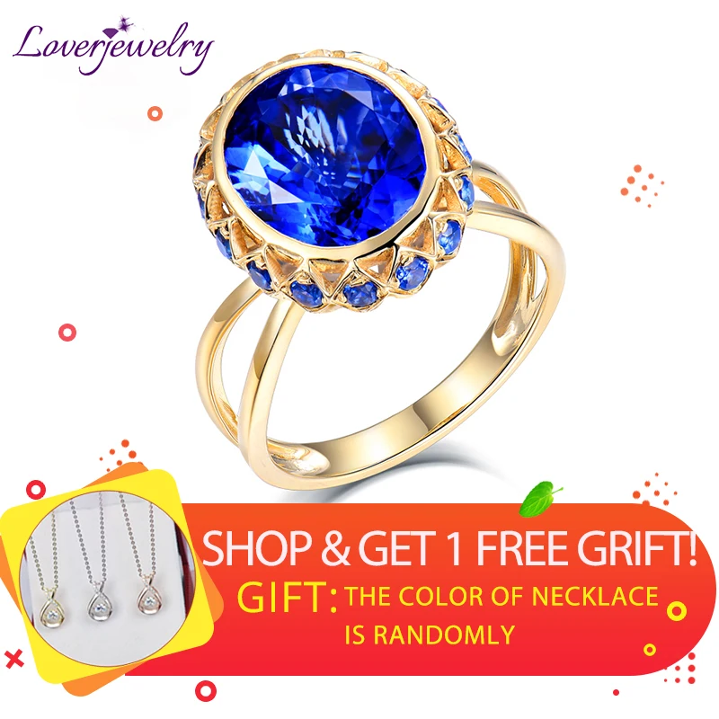 LOVERJEWELRY Новые Твердые 18Kt желтое золото натуральный танзанит драгоценный камень Обручальные Кольца Драгоценные камни овальной формы для женщин юбилей свадьбы
