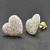love heart shape stud earrings for women aaa iced out cubic zirconia stone bling gold color earring jewelry hip hop z4m329