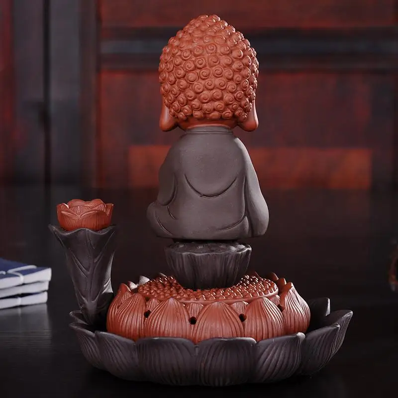 

Small Buddha Ceramic Censer Smoke Waterfall Incense Holder Lotis Flower Backflow Incense Burner Decorative Buddha Use In Home