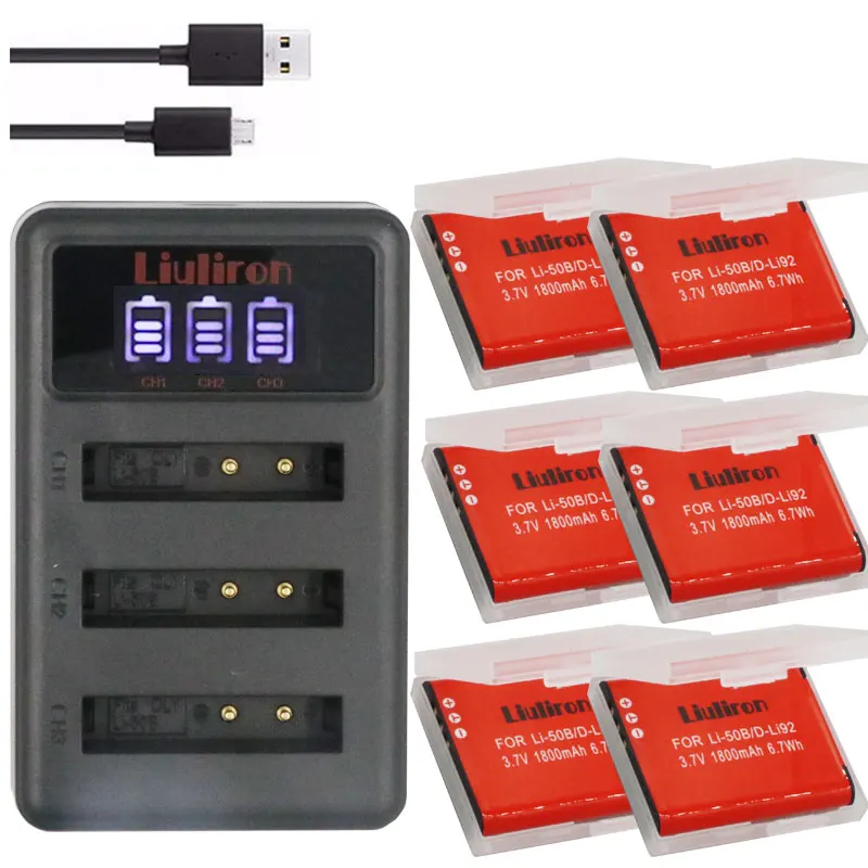 charger and 6battery Li50b Li-50B LI50B li ion аккумулятор 50B Батарея+ ЖК дисплей Зарядное устройство для цифровой камеры OLYMPUS SP 810 800UZ u6010 u6020 u9010 SZ14 SZ16 D755 u1010 SZ30 SZ20 XZ-1 - Цвет: charger and 6battery