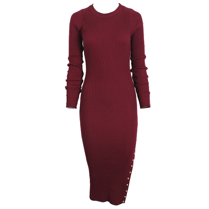 Женское трикотажное платье ALPHALMODA облегающее с заклепками низким разрезом и