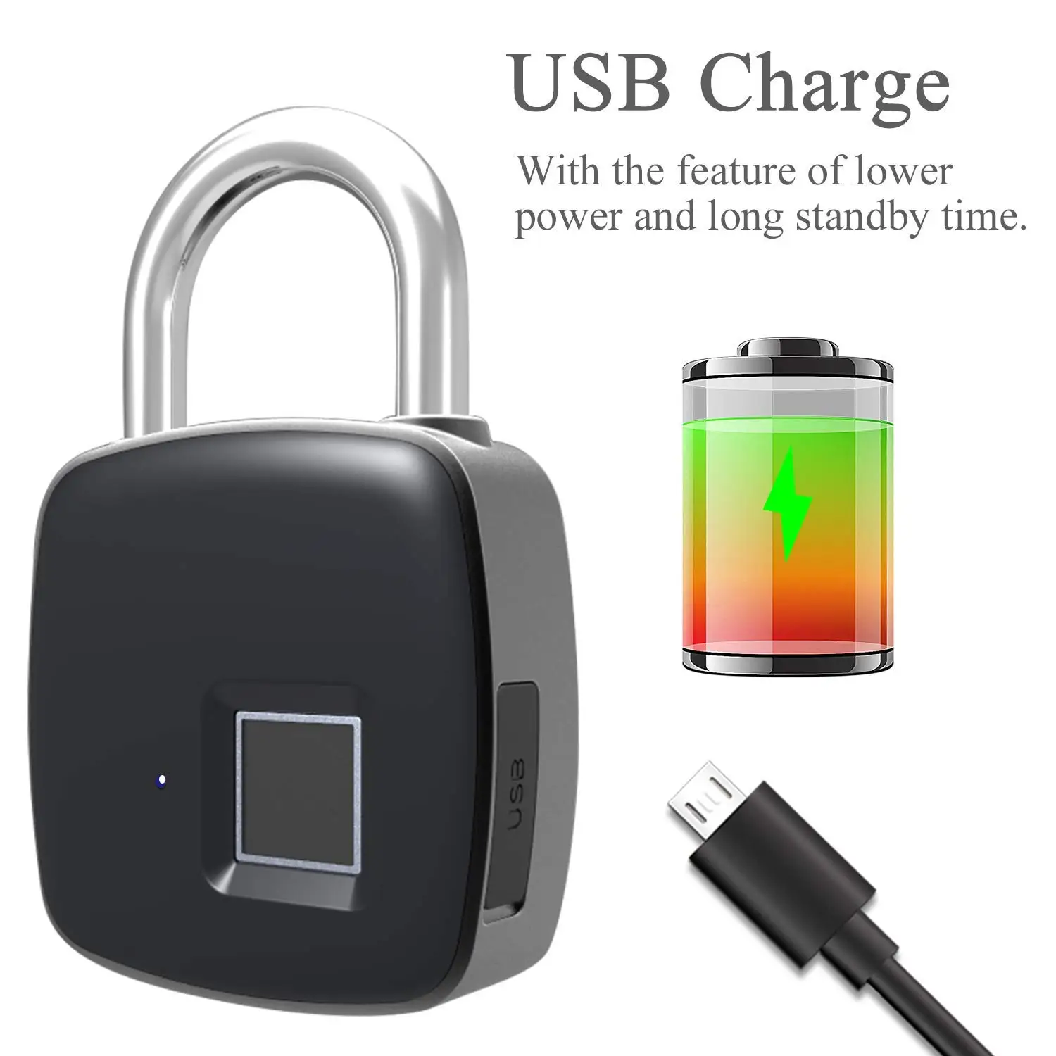 Умный замок отпечатков пальцев биометрический USB зарядка Водонепроницаемый с